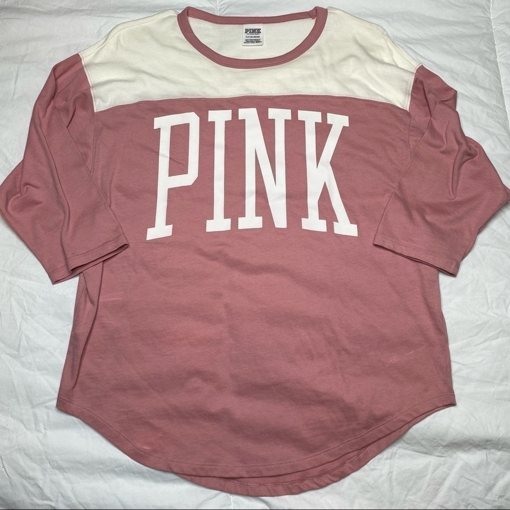 VS PINK Vintage Graphic Tee Womens S 3/4 Sleeve Jersey Top